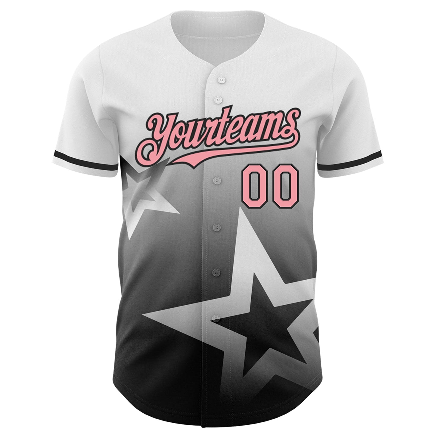 Custom White Medium Pink-Black 3D Pattern Design Gradient Style Twinkle Star Authentic Baseball Jersey view 2