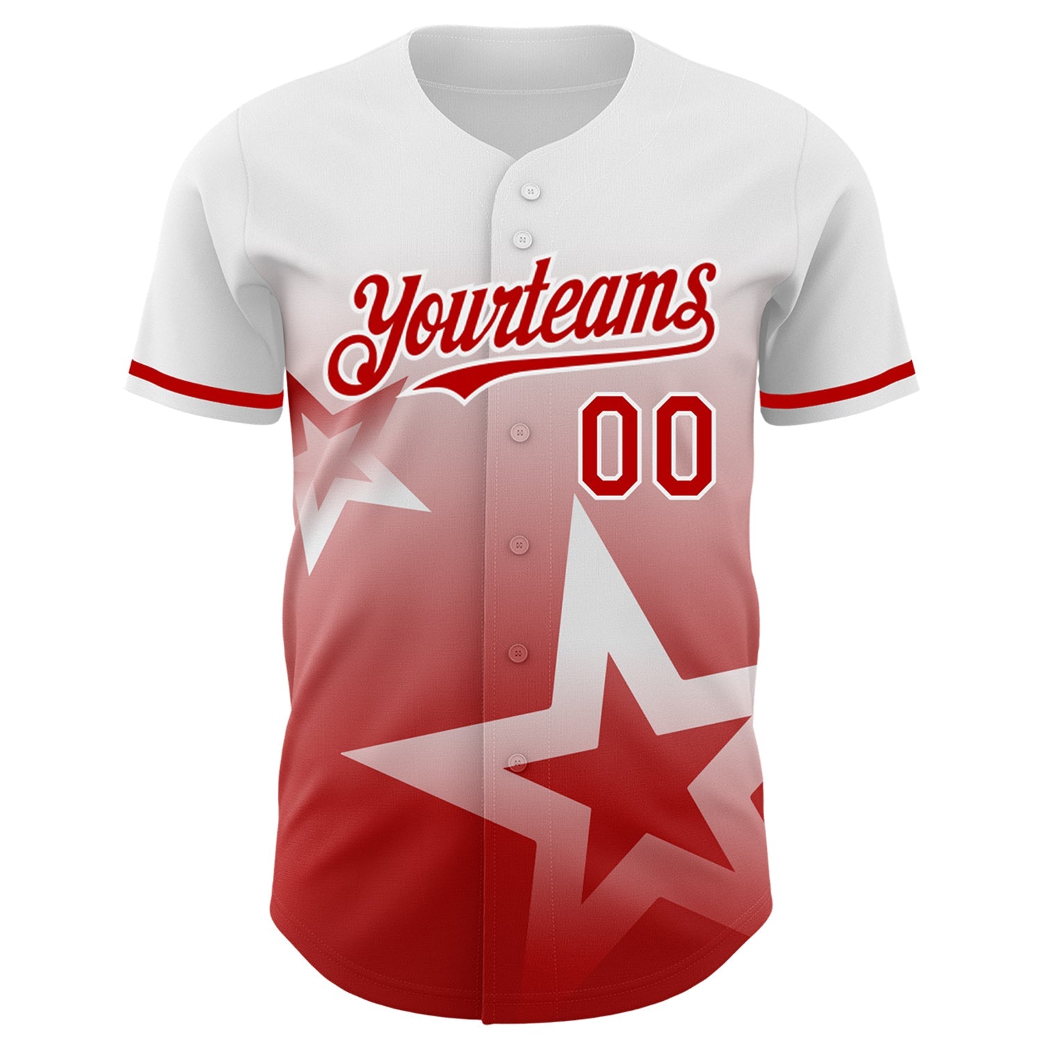 Custom White Red 3D Pattern Design Gradient Style Twinkle Star Authentic Baseball Jersey view 2