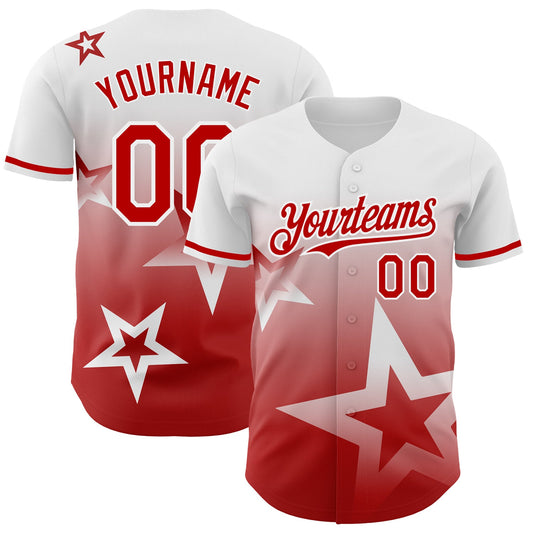 Custom White Red 3D Pattern Design Gradient Style Twinkle Star Authentic Baseball Jersey - Main View