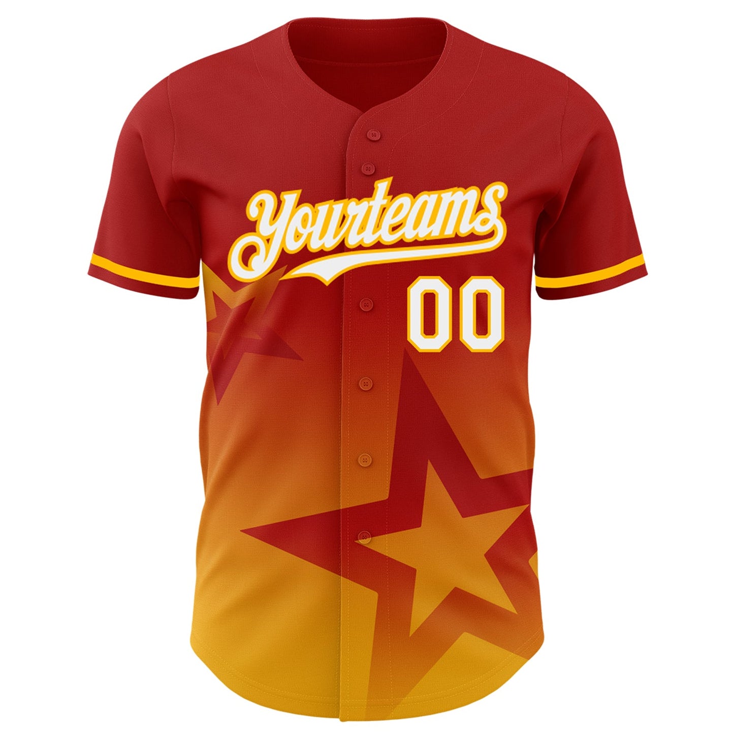 Custom Red White-Gold 3D Pattern Design Gradient Style Twinkle Star Authentic Baseball Jersey view 2