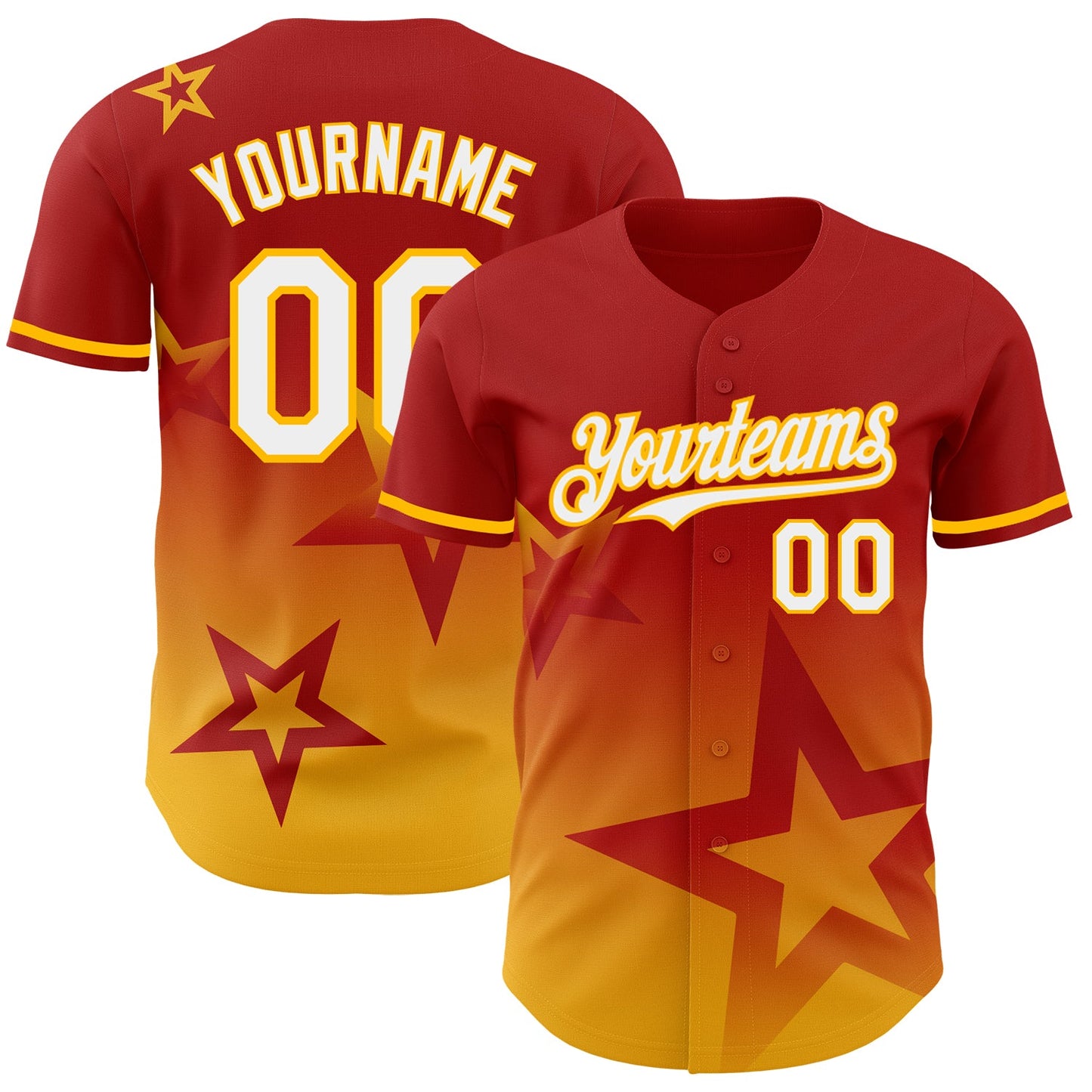 Custom Red White-Gold 3D Pattern Design Gradient Style Twinkle Star Authentic Baseball Jersey - Main View