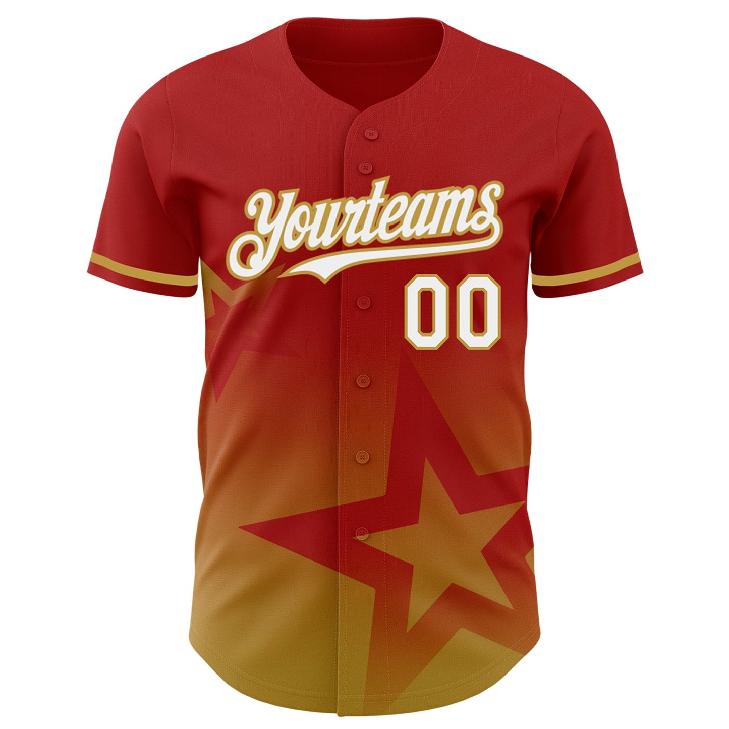 Custom Red White-Old Gold 3D Pattern Design Gradient Style Twinkle Star Authentic Baseball Jersey view 2
