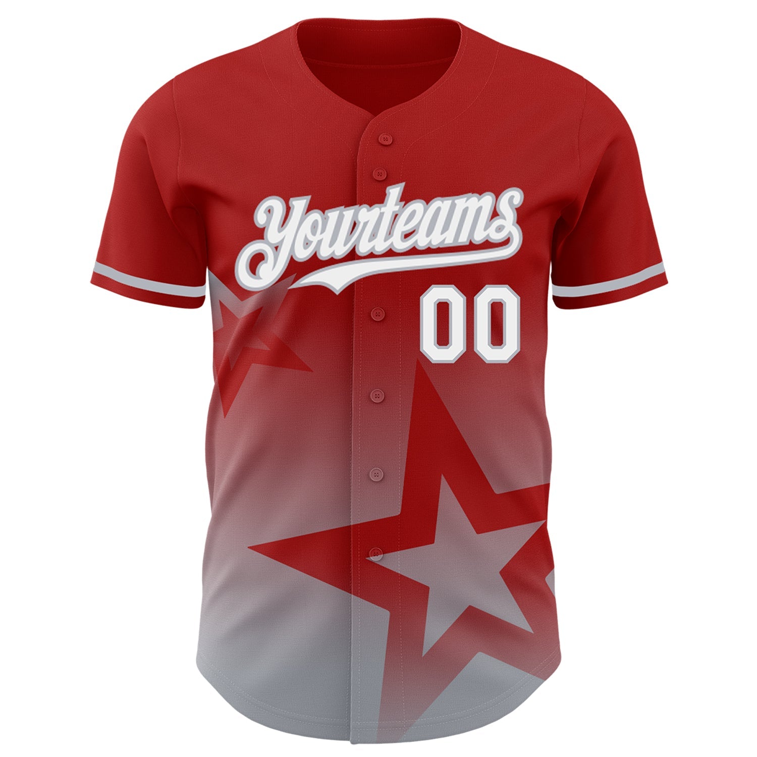 Custom Red White-Gray 3D Pattern Design Gradient Style Twinkle Star Authentic Baseball Jersey view 2