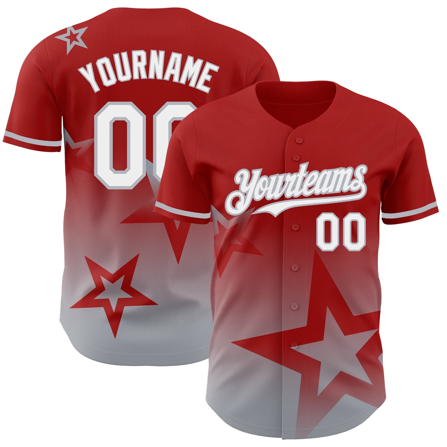 Custom Red White-Gray 3D Pattern Design Gradient Style Twinkle Star Authentic Baseball Jersey - Main View