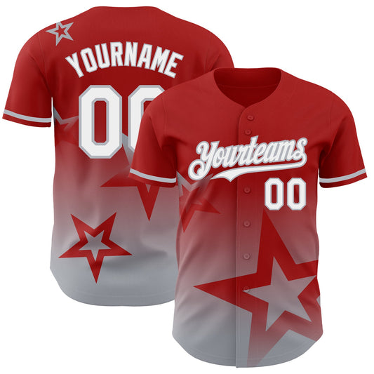 Custom Red White-Gray 3D Pattern Design Gradient Style Twinkle Star Authentic Baseball Jersey - Main View