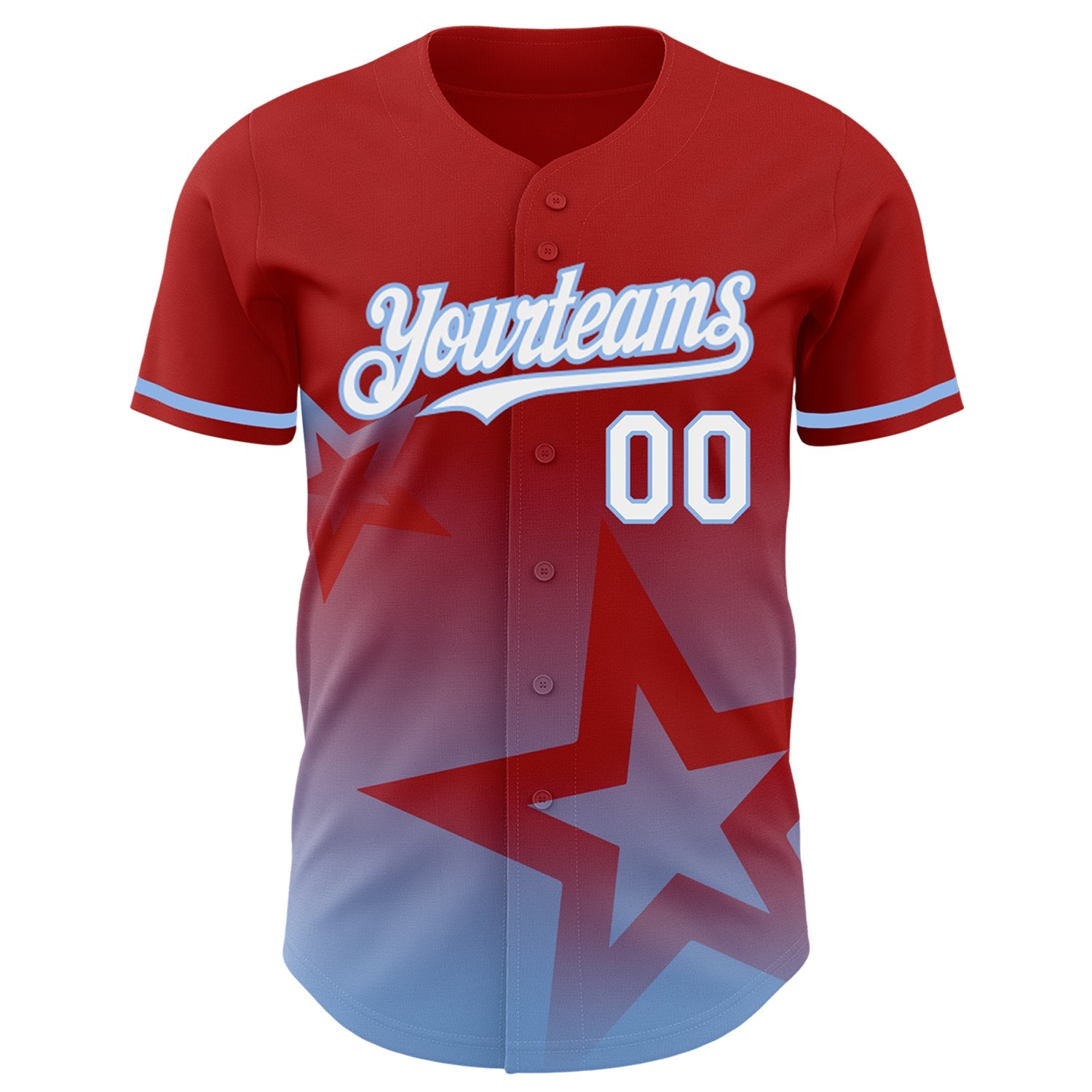 Custom Red White-Light Blue 3D Pattern Design Gradient Style Twinkle Star Authentic Baseball Jersey view 2