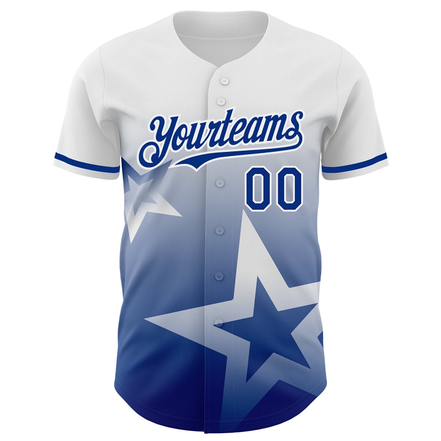 Custom White Royal 3D Pattern Design Gradient Style Twinkle Star Authentic Baseball Jersey view 2