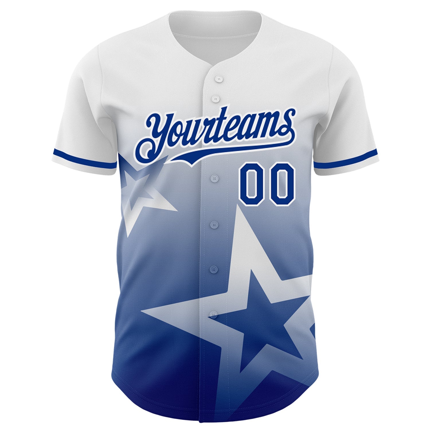 Custom White Royal 3D Pattern Design Gradient Style Twinkle Star Authentic Baseball Jersey view 2