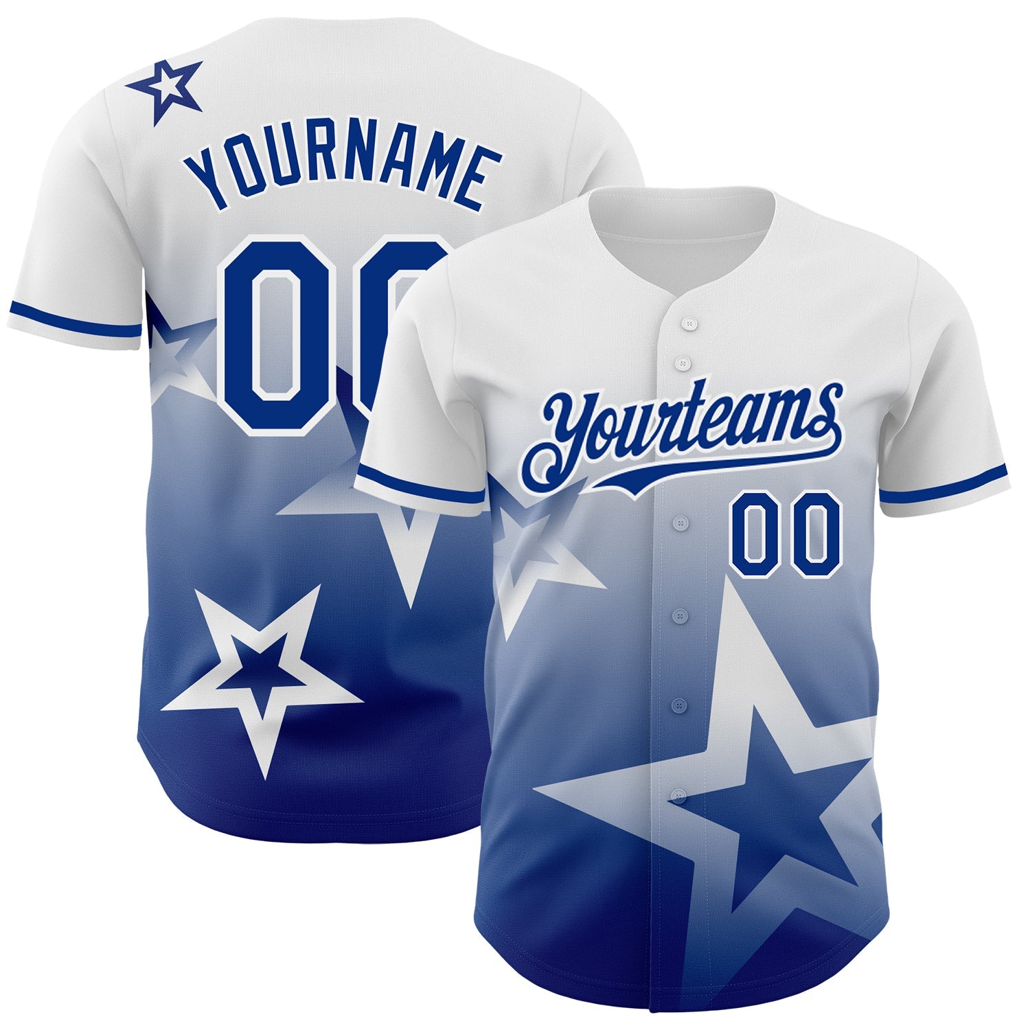 Custom White Royal 3D Pattern Design Gradient Style Twinkle Star Authentic Baseball Jersey - Main View