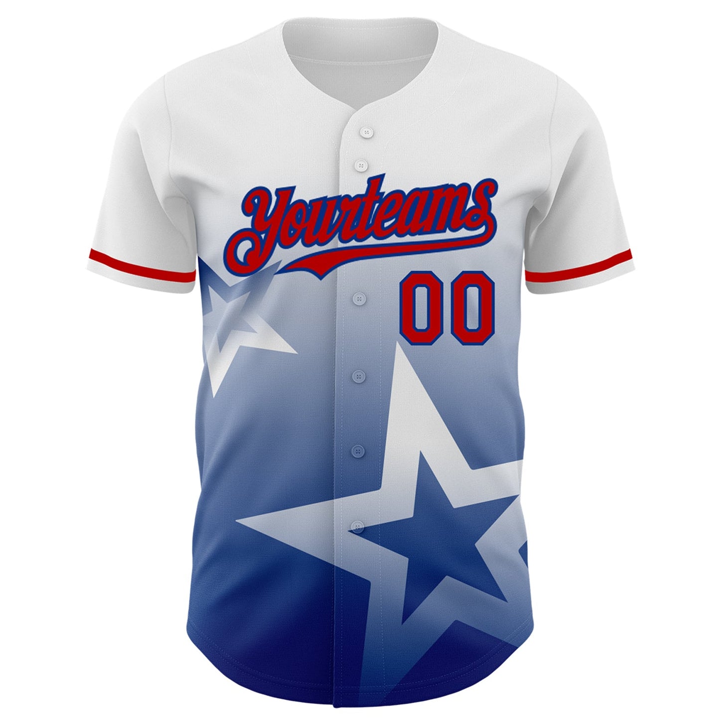 Custom White Red-Royal 3D Pattern Design Gradient Style Twinkle Star Authentic Baseball Jersey view 2
