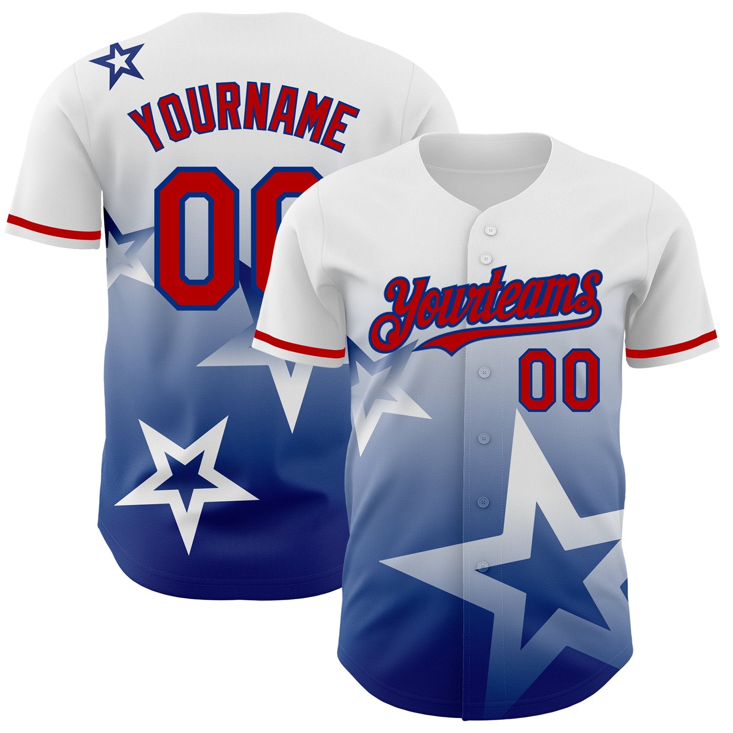 Custom White Red-Royal 3D Pattern Design Gradient Style Twinkle Star Authentic Baseball Jersey - Main View
