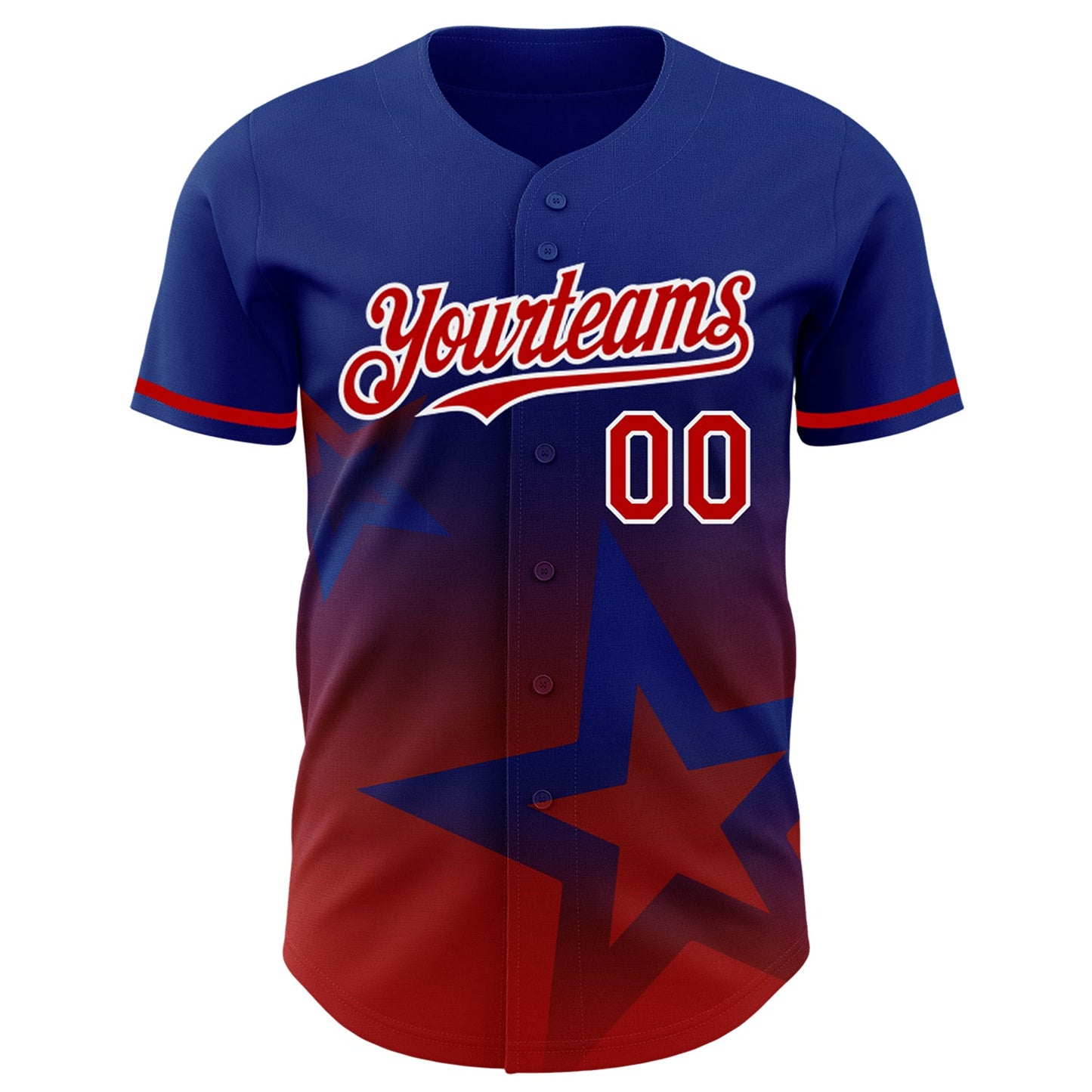 Custom Royal Red-White 3D Pattern Design Gradient Style Twinkle Star Authentic Baseball Jersey view 2