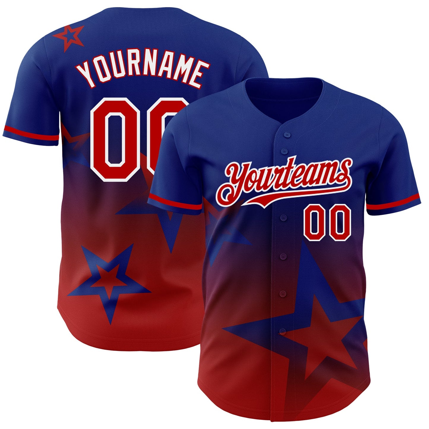 Custom Royal Red-White 3D Pattern Design Gradient Style Twinkle Star Authentic Baseball Jersey - Main View