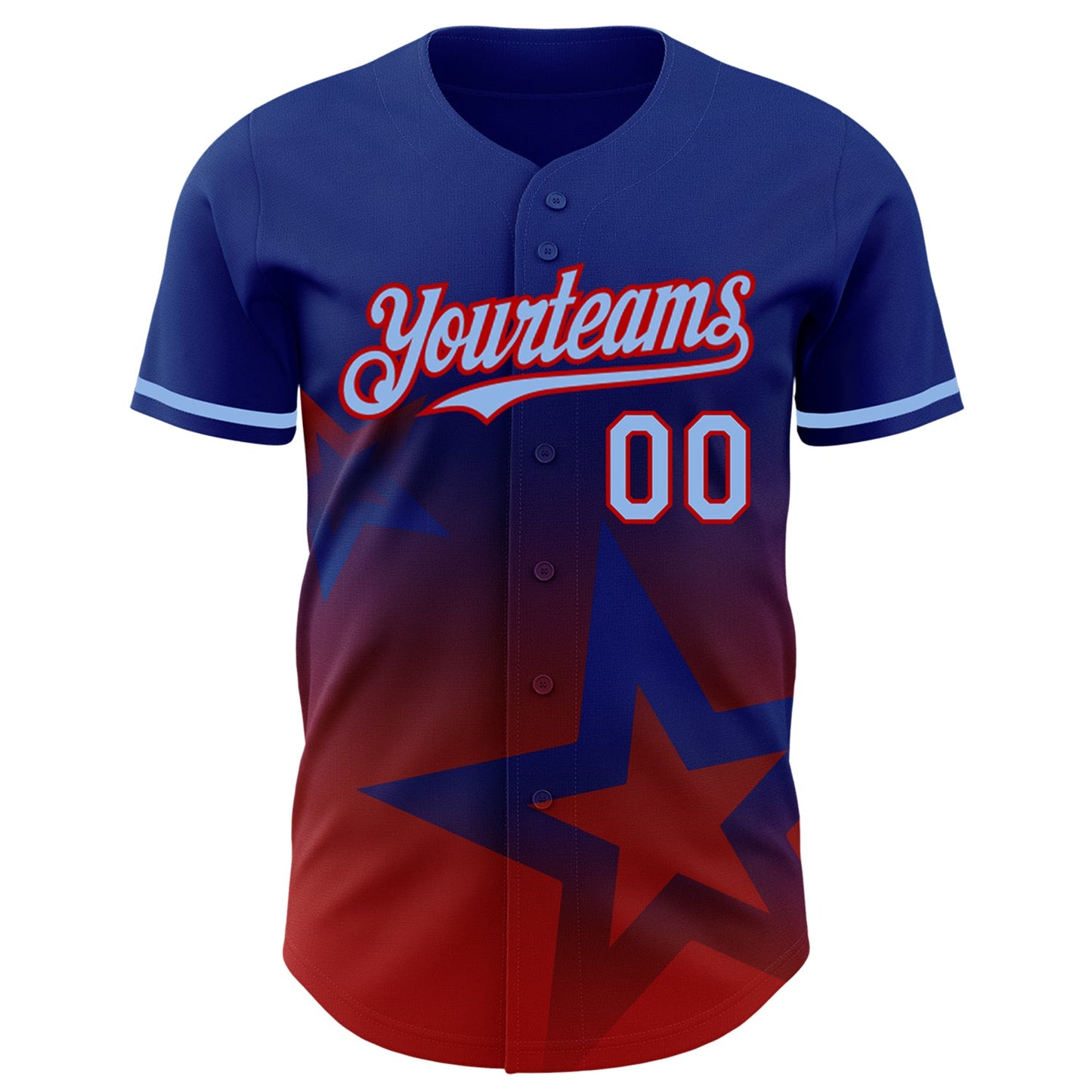 Custom Royal Light Blue-Red 3D Pattern Design Gradient Style Twinkle Star Authentic Baseball Jersey view 2