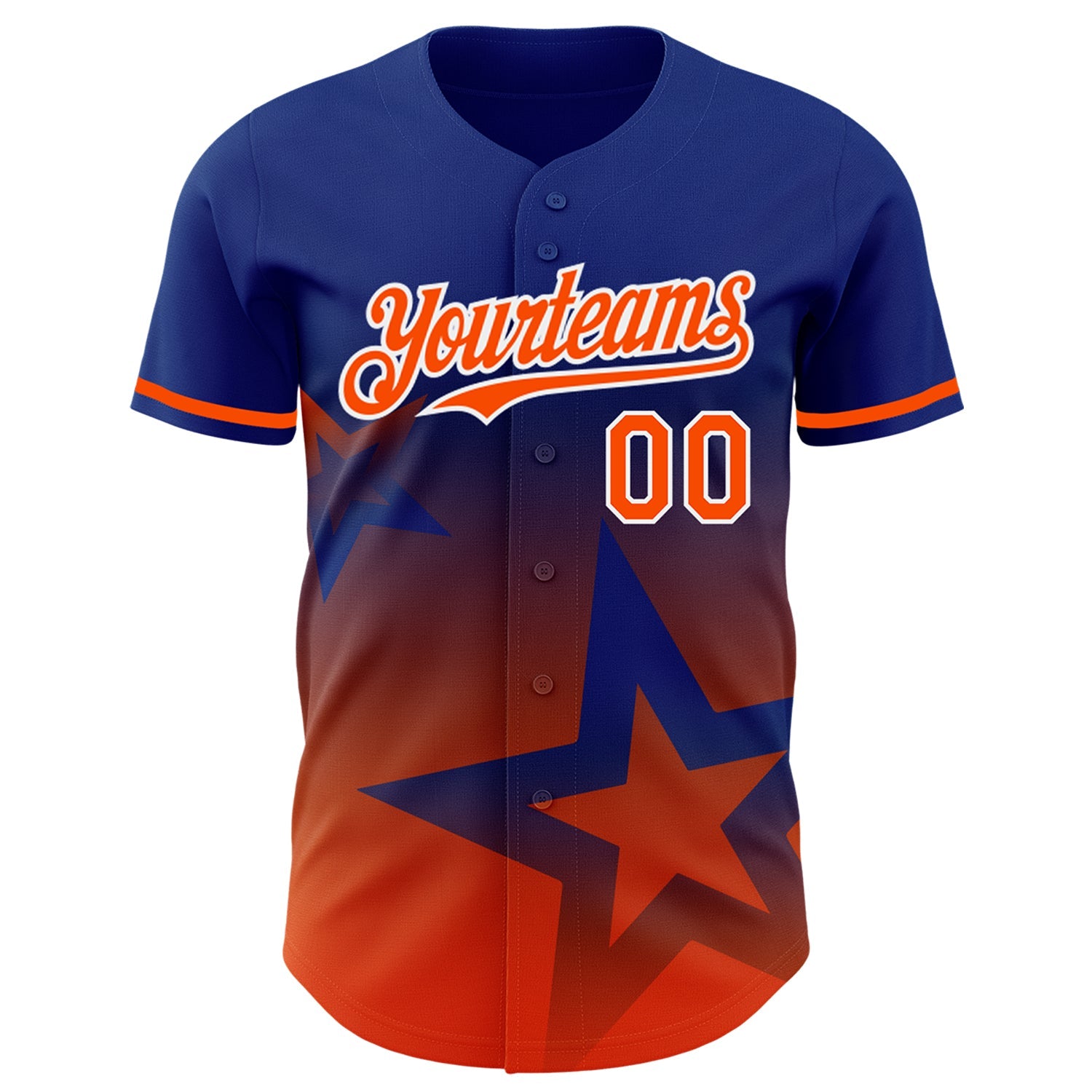 Custom Royal Orange-White 3D Pattern Design Gradient Style Twinkle Star Authentic Baseball Jersey view 2