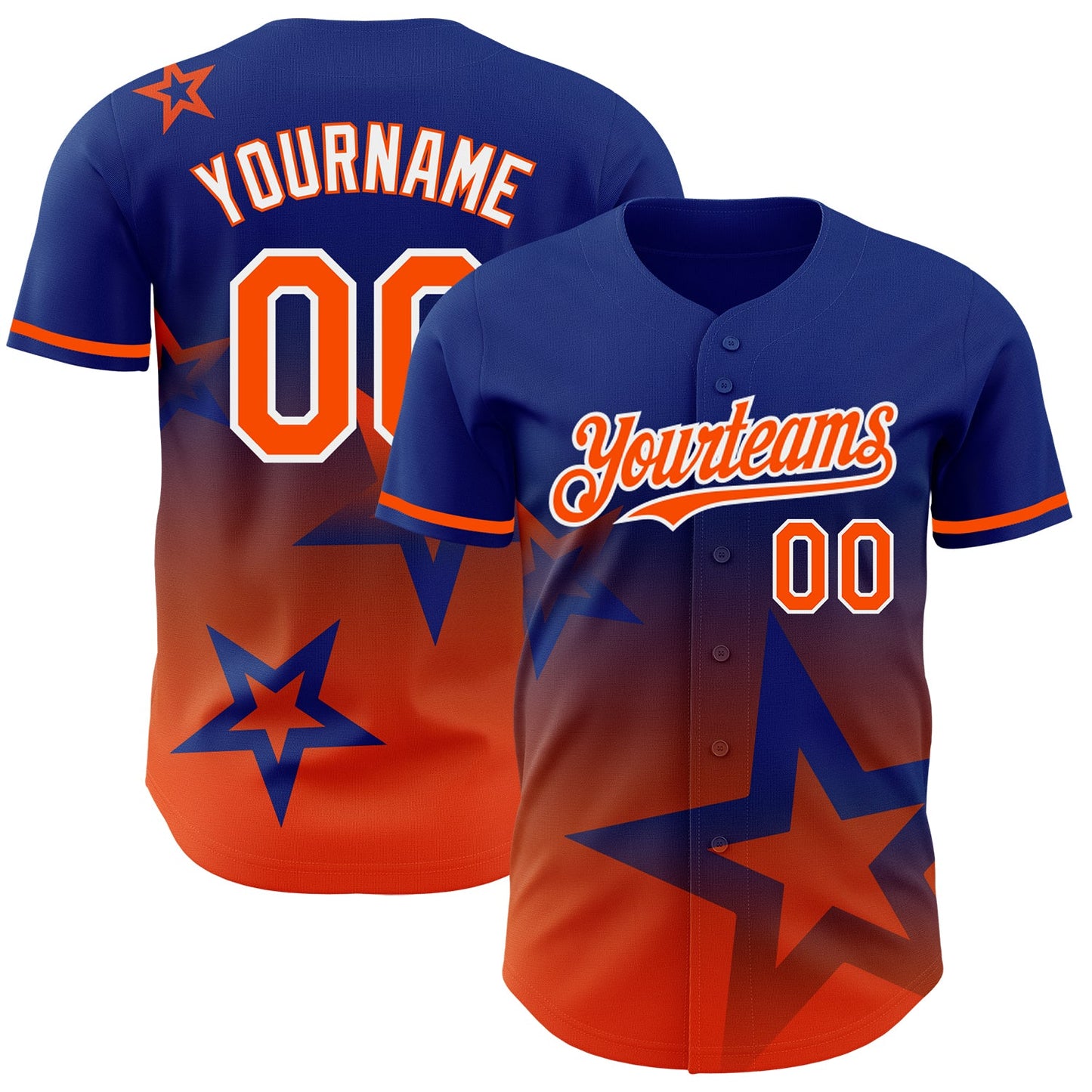 Custom Royal Orange-White 3D Pattern Design Gradient Style Twinkle Star Authentic Baseball Jersey - Main View