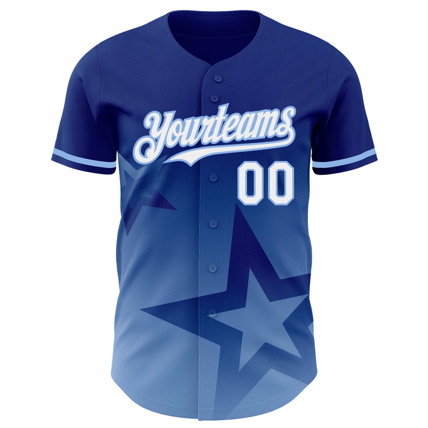 Custom Royal White-Light Blue 3D Pattern Design Gradient Style Twinkle Star Authentic Baseball Jersey view 2