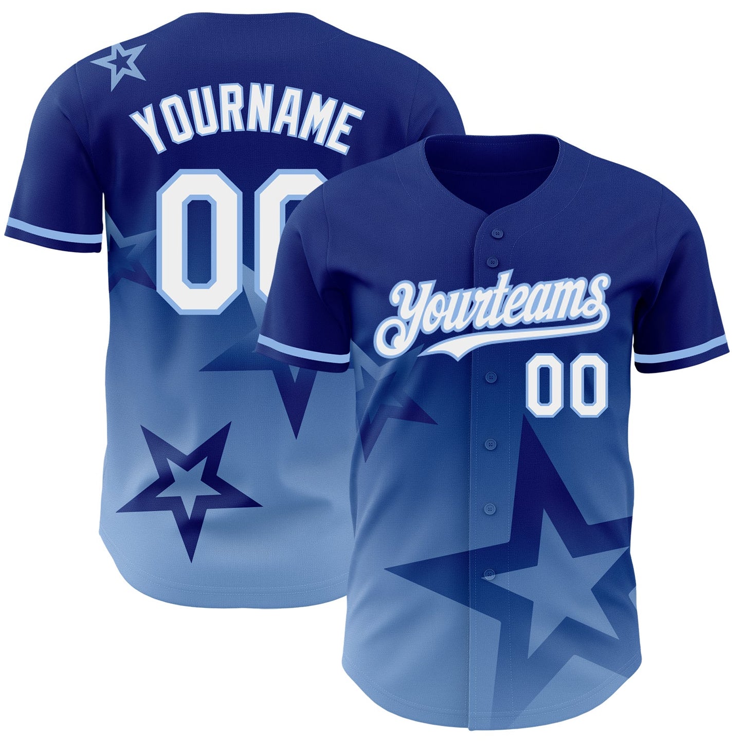 Custom Royal White-Light Blue 3D Pattern Design Gradient Style Twinkle Star Authentic Baseball Jersey - Main View