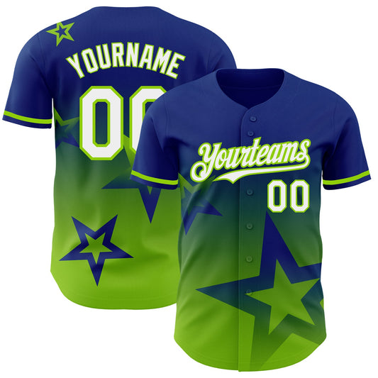 Custom Royal White-Neon Green 3D Pattern Design Gradient Style Twinkle Star Authentic Baseball Jersey - Main View