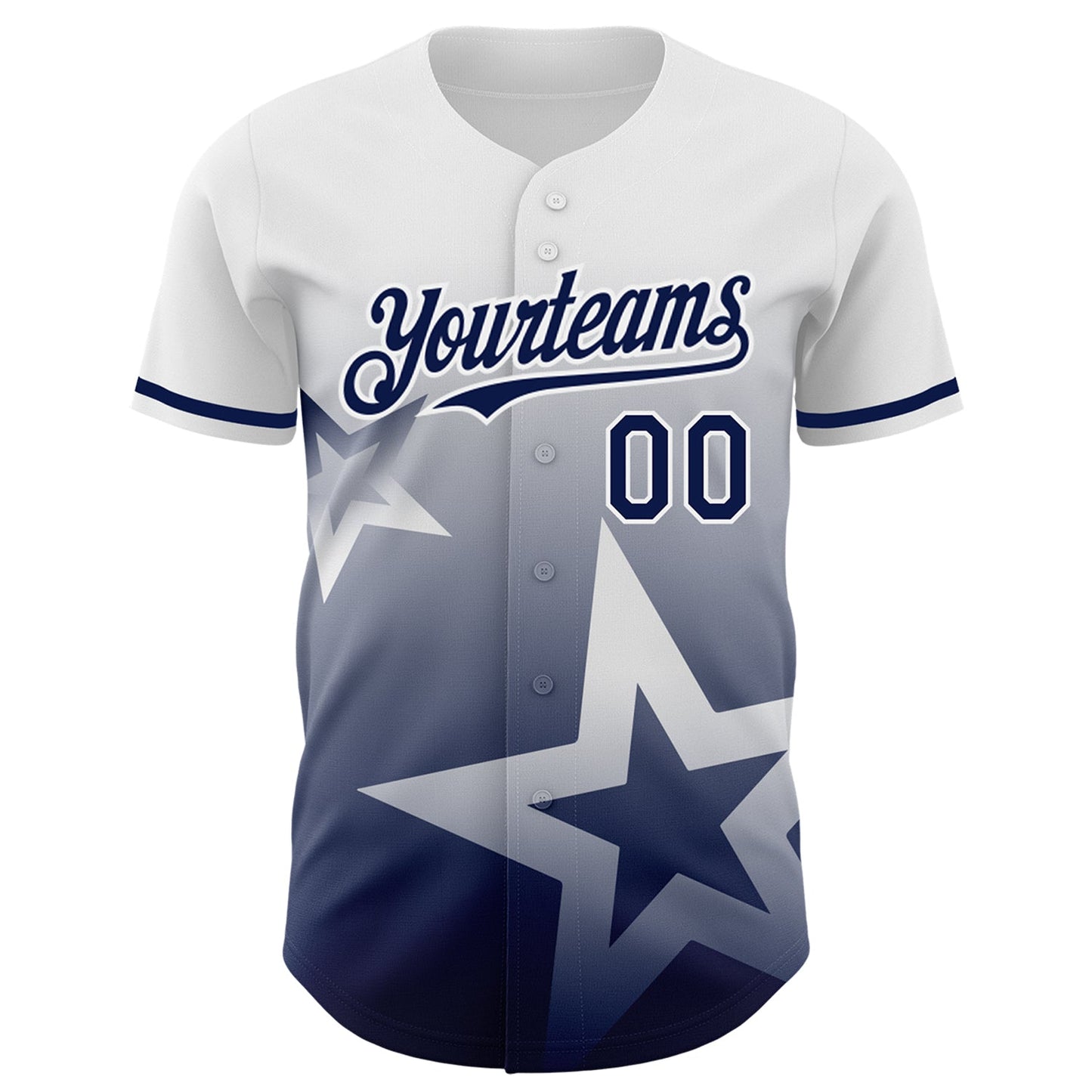 Custom White Navy 3D Pattern Design Gradient Style Twinkle Star Authentic Baseball Jersey view 2