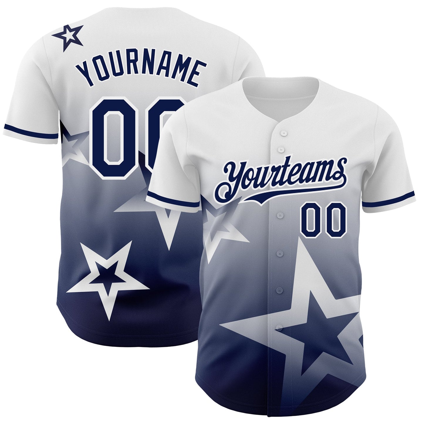 Custom White Navy 3D Pattern Design Gradient Style Twinkle Star Authentic Baseball Jersey - Main View