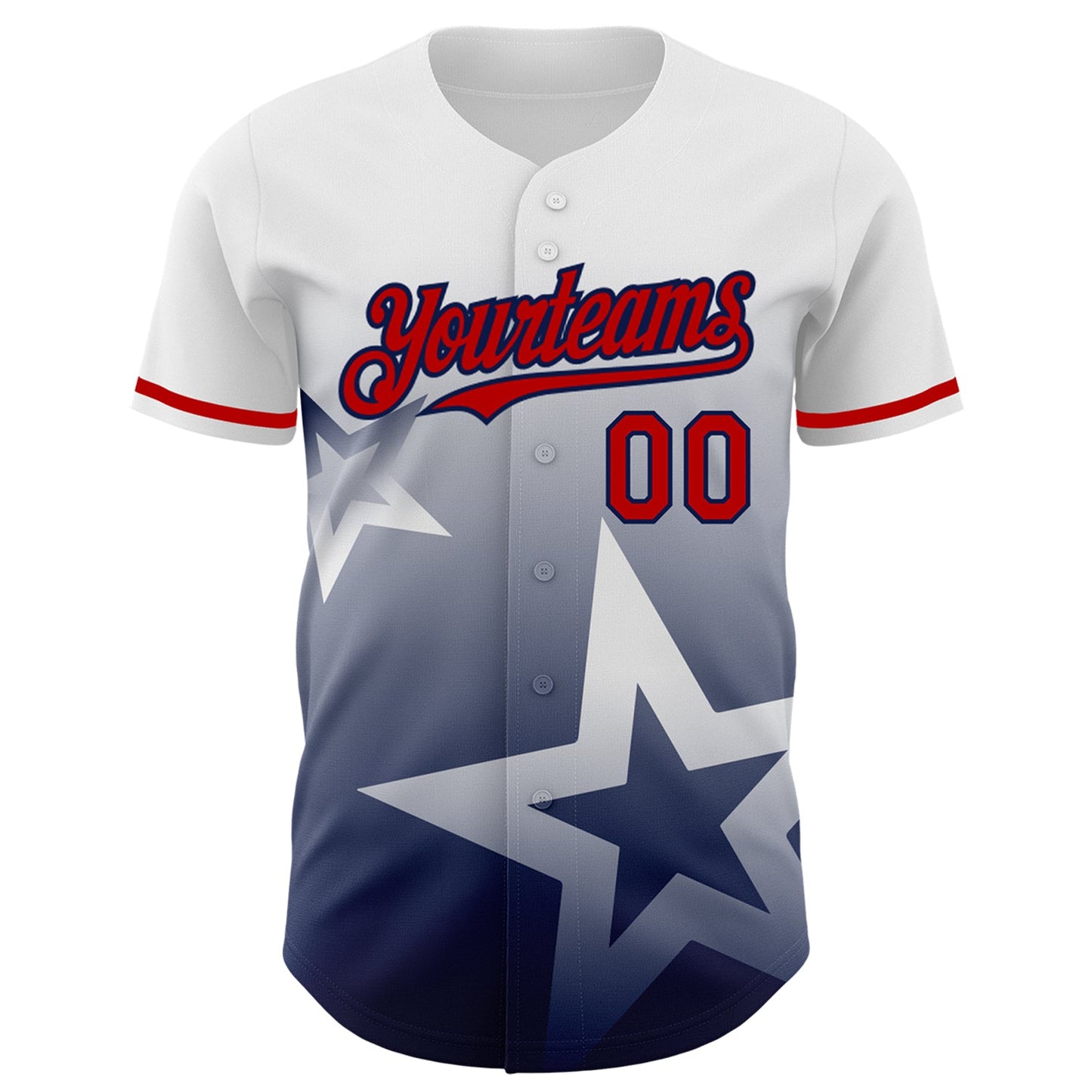 Custom White Red-Navy 3D Pattern Design Gradient Style Twinkle Star Authentic Baseball Jersey view 2