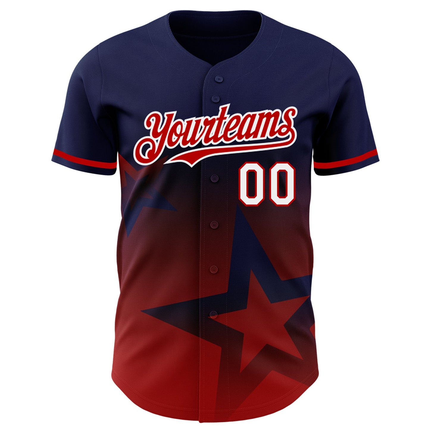 Custom Royal Red-White 3D Pattern Design Gradient Style Twinkle Star Authentic Baseball Jersey view 2