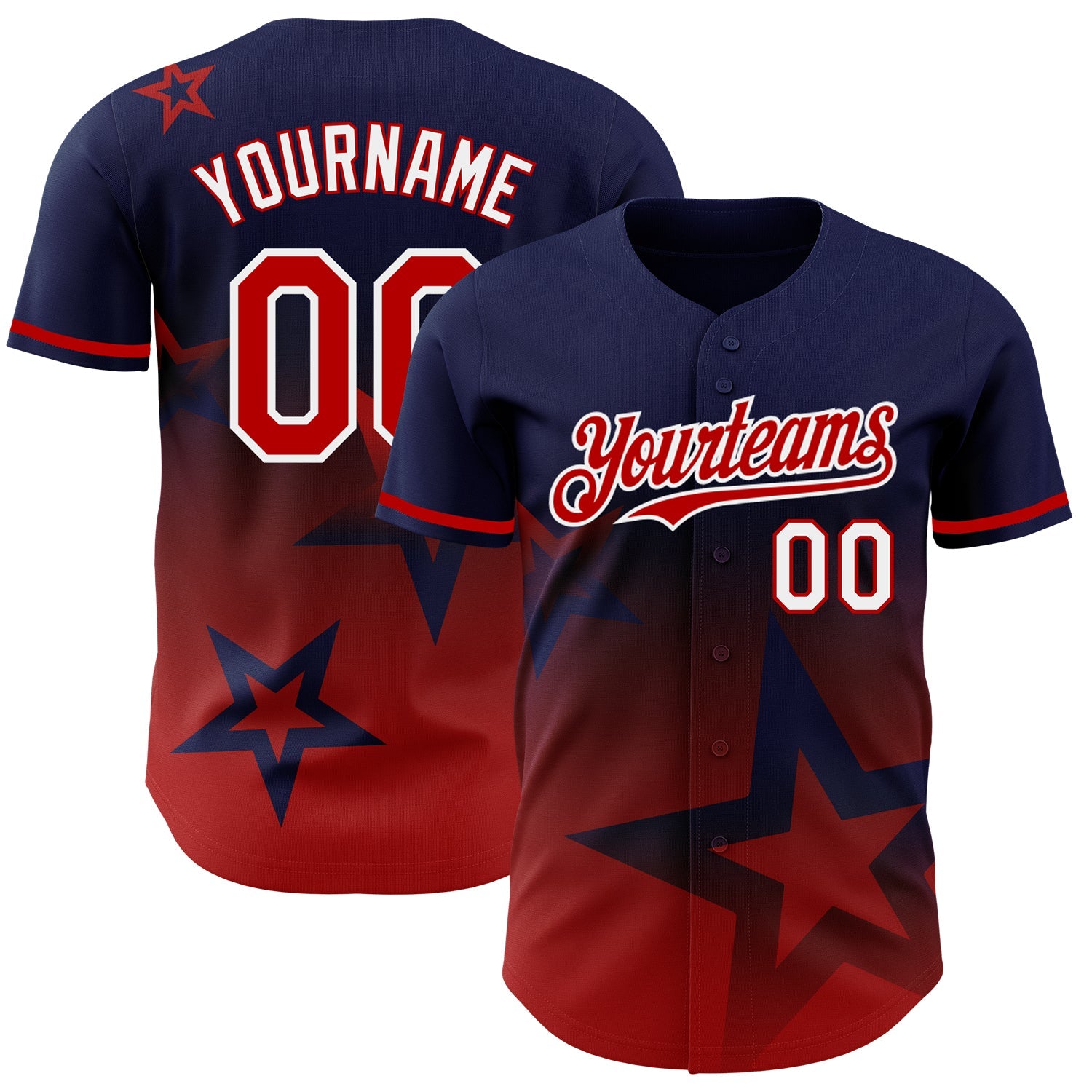 Custom Royal Red-White 3D Pattern Design Gradient Style Twinkle Star Authentic Baseball Jersey - Main View