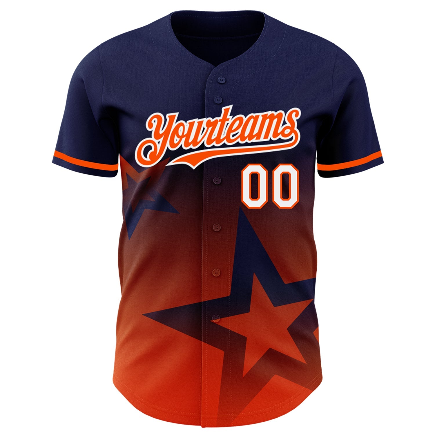 Custom Navy Orange-White 3D Pattern Design Gradient Style Twinkle Star Authentic Baseball Jersey view 2