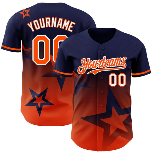 Custom Navy Orange-White 3D Pattern Design Gradient Style Twinkle Star Authentic Baseball Jersey - Main View