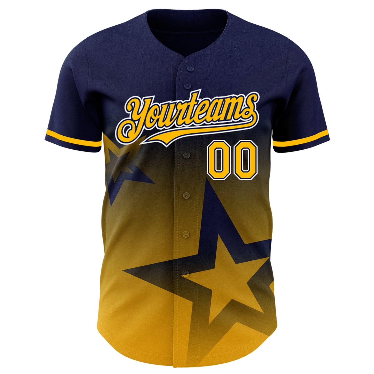 Custom Navy Gold-White 3D Pattern Design Gradient Style Twinkle Star Authentic Baseball Jersey view 2