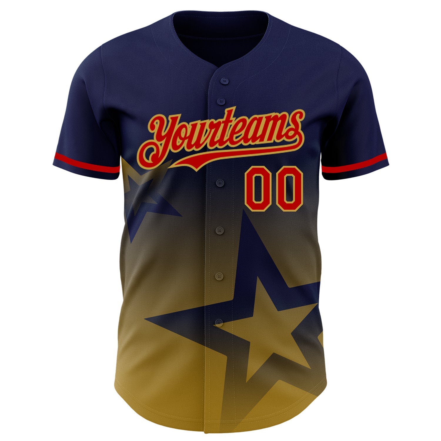 Custom Navy Red-Old Gold 3D Pattern Design Gradient Style Twinkle Star Authentic Baseball Jersey view 2