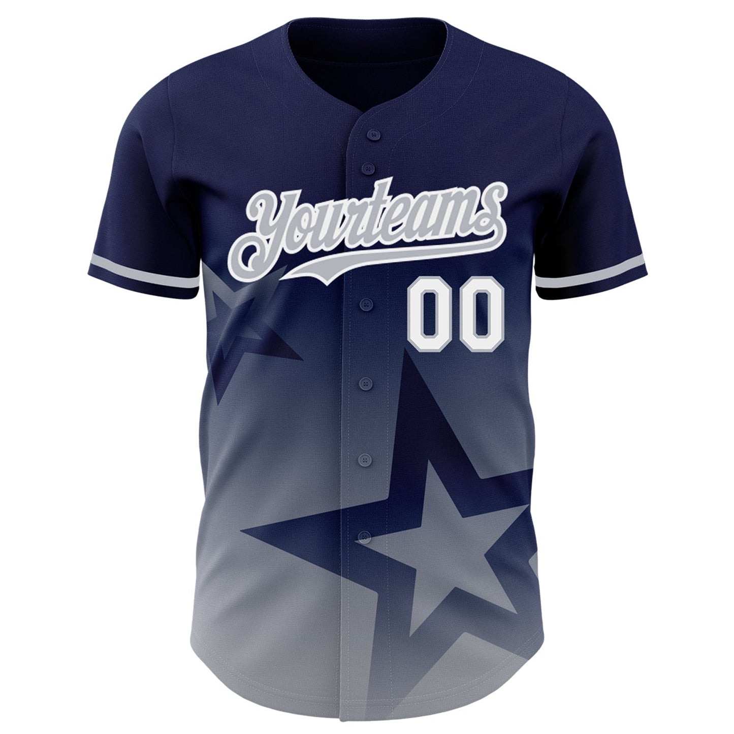 Custom Navy Gray-White 3D Pattern Design Gradient Style Twinkle Star Authentic Baseball Jersey view 2