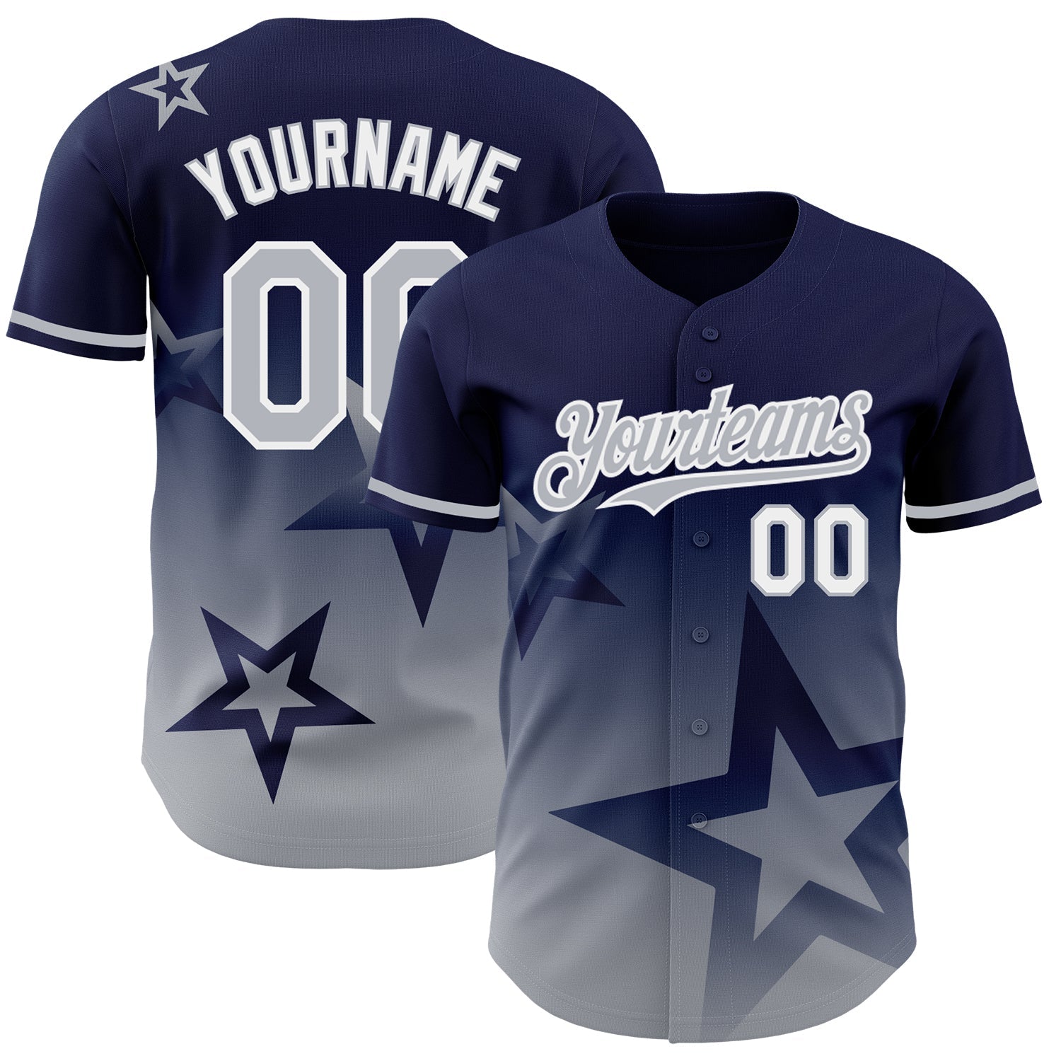 Custom Navy Gray-White 3D Pattern Design Gradient Style Twinkle Star Authentic Baseball Jersey - Main View