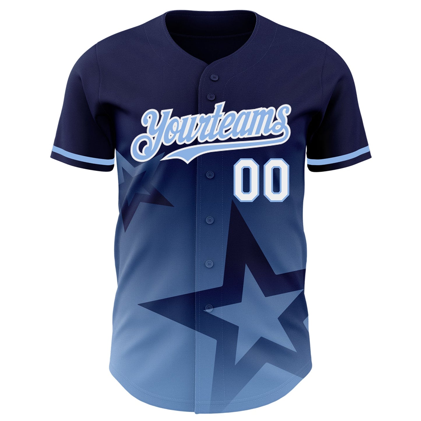 Custom Navy Light Blue-White 3D Pattern Design Gradient Style Twinkle Star Authentic Baseball Jersey view 2