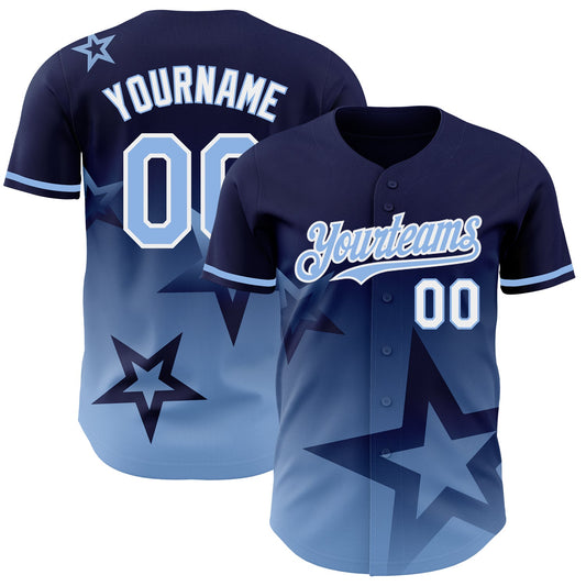 Custom Navy Light Blue-White 3D Pattern Design Gradient Style Twinkle Star Authentic Baseball Jersey - Main View