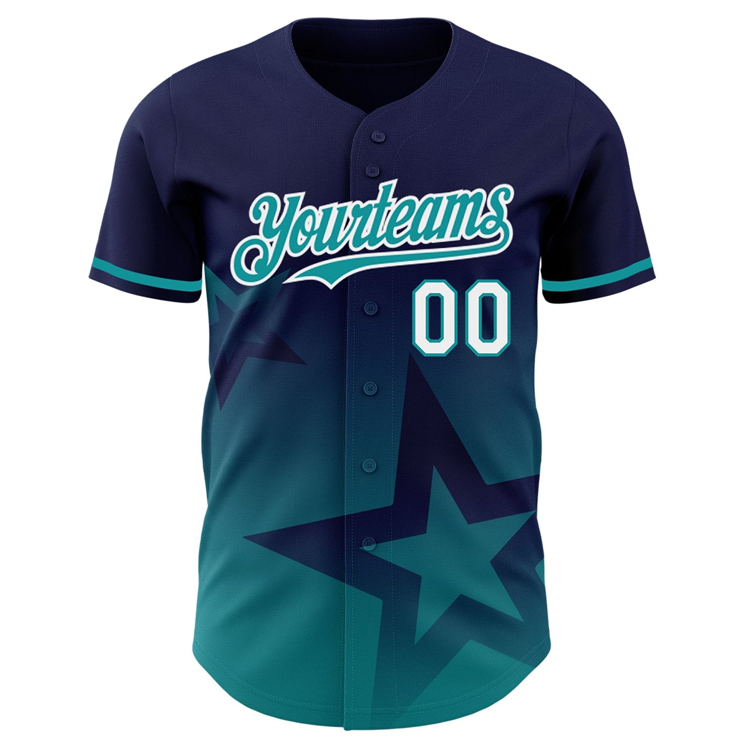 Custom Navy Teal-White 3D Pattern Design Gradient Style Twinkle Star Authentic Baseball Jersey view 2