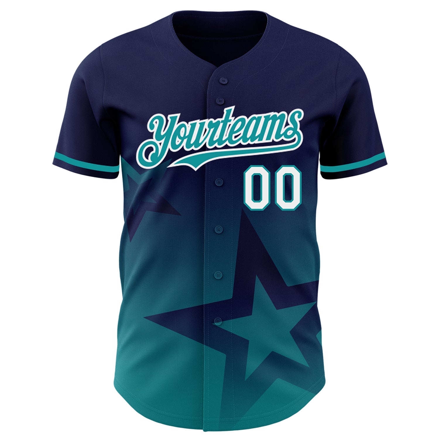 Custom Navy Teal-White 3D Pattern Design Gradient Style Twinkle Star Authentic Baseball Jersey view 2