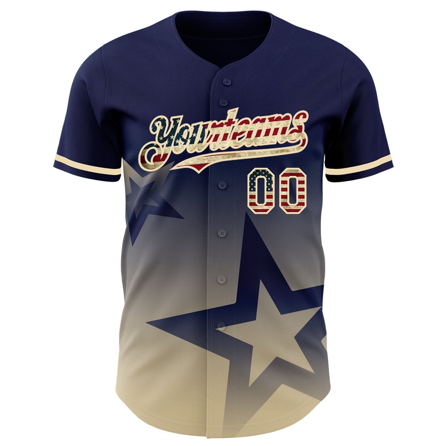 Custom Navy Vintage USA Flag-Cream 3D Pattern Design Gradient Style Twinkle Star Authentic Baseball Jersey view 2