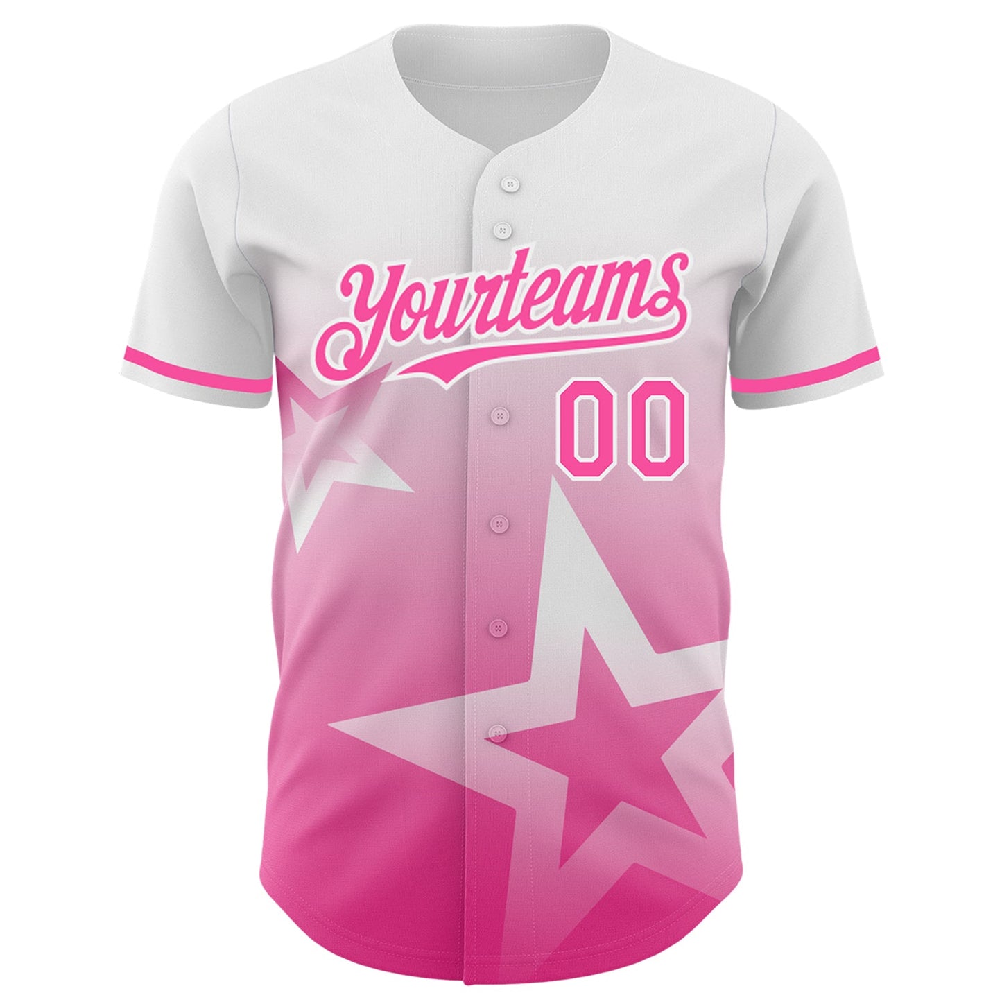 Custom White Pink 3D Pattern Design Gradient Style Twinkle Star Authentic Baseball Jersey view 3