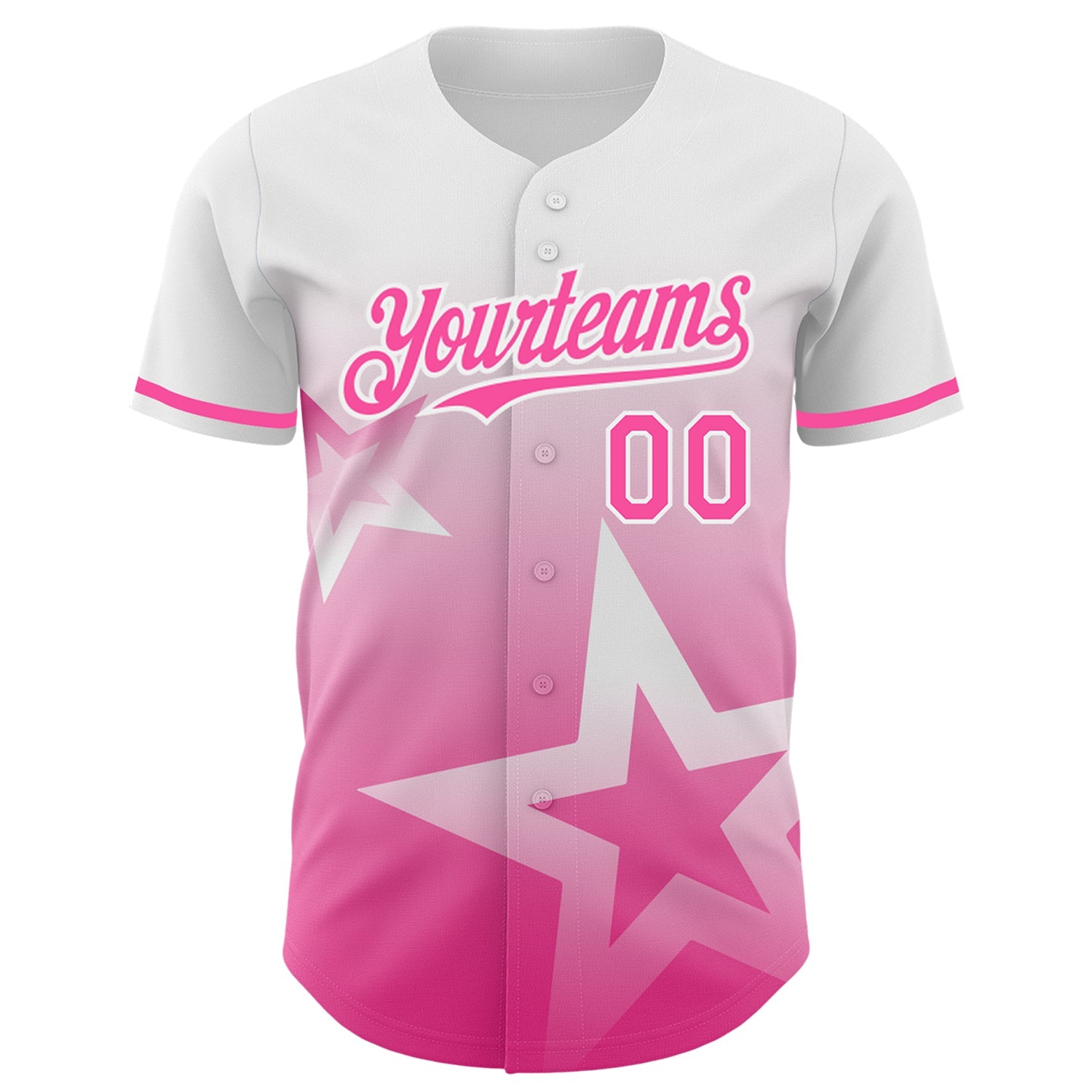 Custom White Pink 3D Pattern Design Gradient Style Twinkle Star Authentic Baseball Jersey view 3