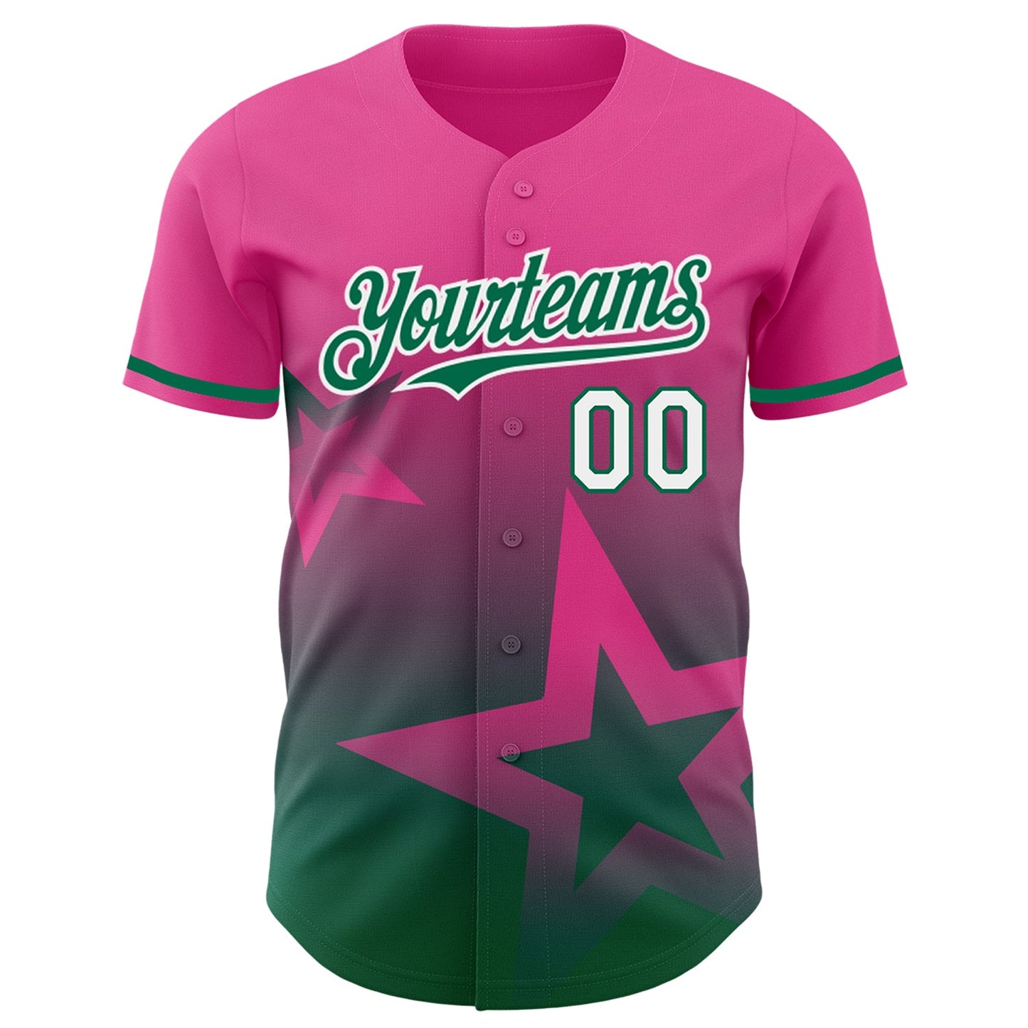 Custom Pink Kelly Green-White 3D Pattern Design Gradient Style Twinkle Star Authentic Baseball Jersey view 2