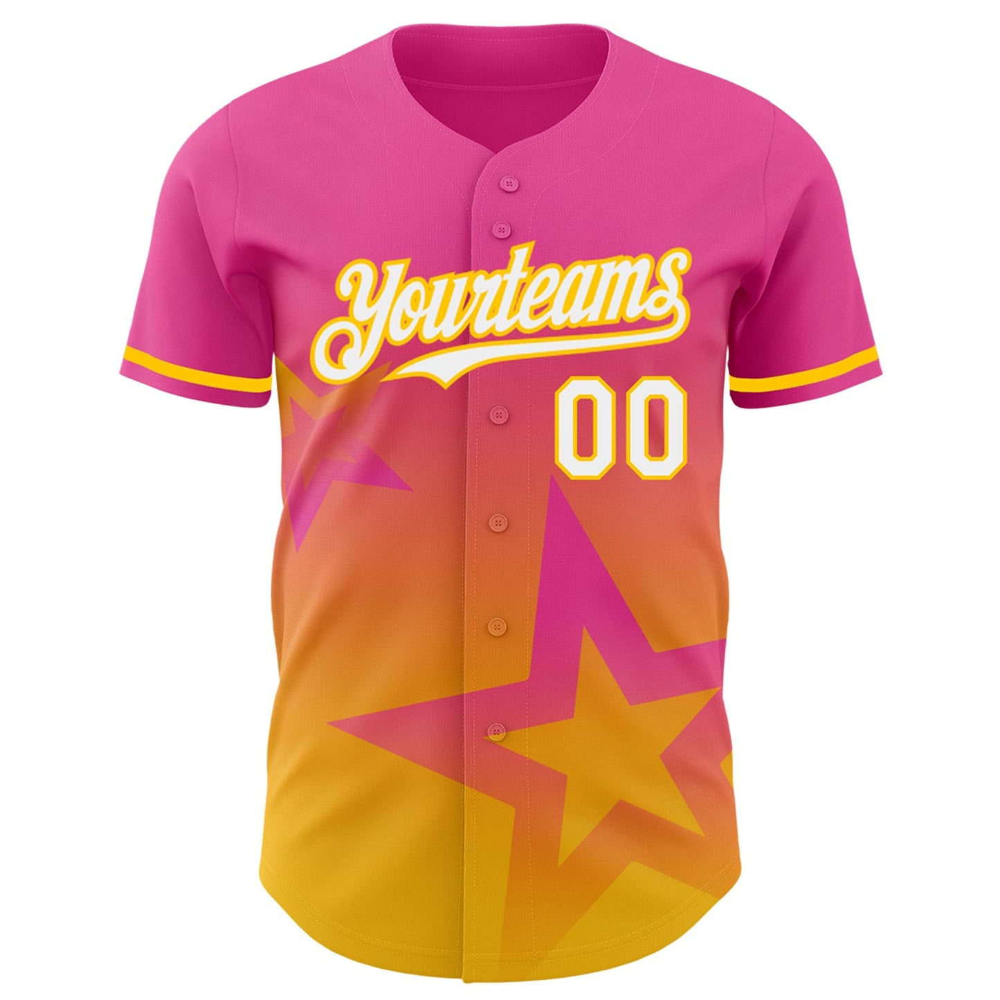 Custom Pink White-Yellow 3D Pattern Design Gradient Style Twinkle Star Authentic Baseball Jersey view 2