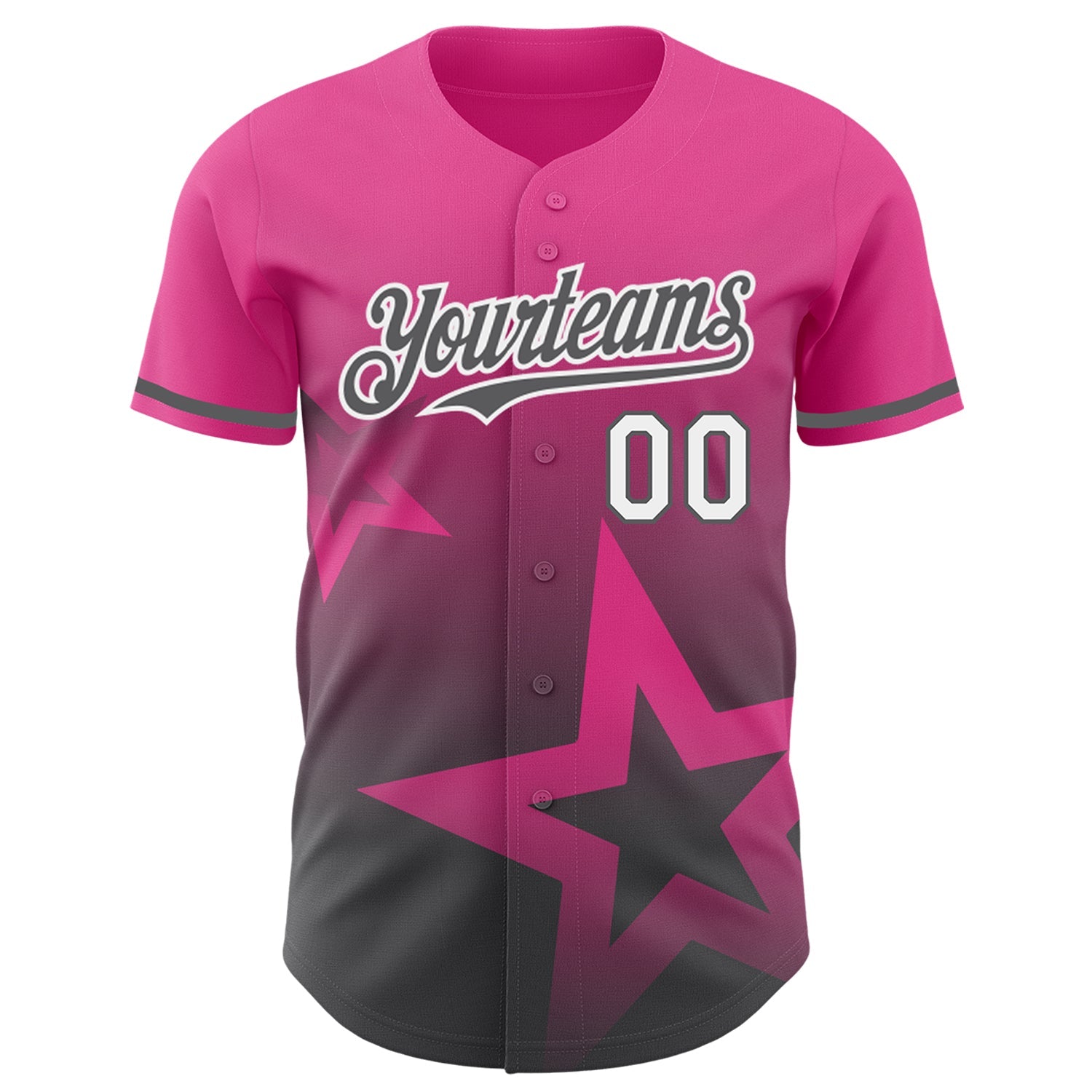 Custom Pink Steel Gray-White 3D Pattern Design Gradient Style Twinkle Star Authentic Baseball Jersey view 2