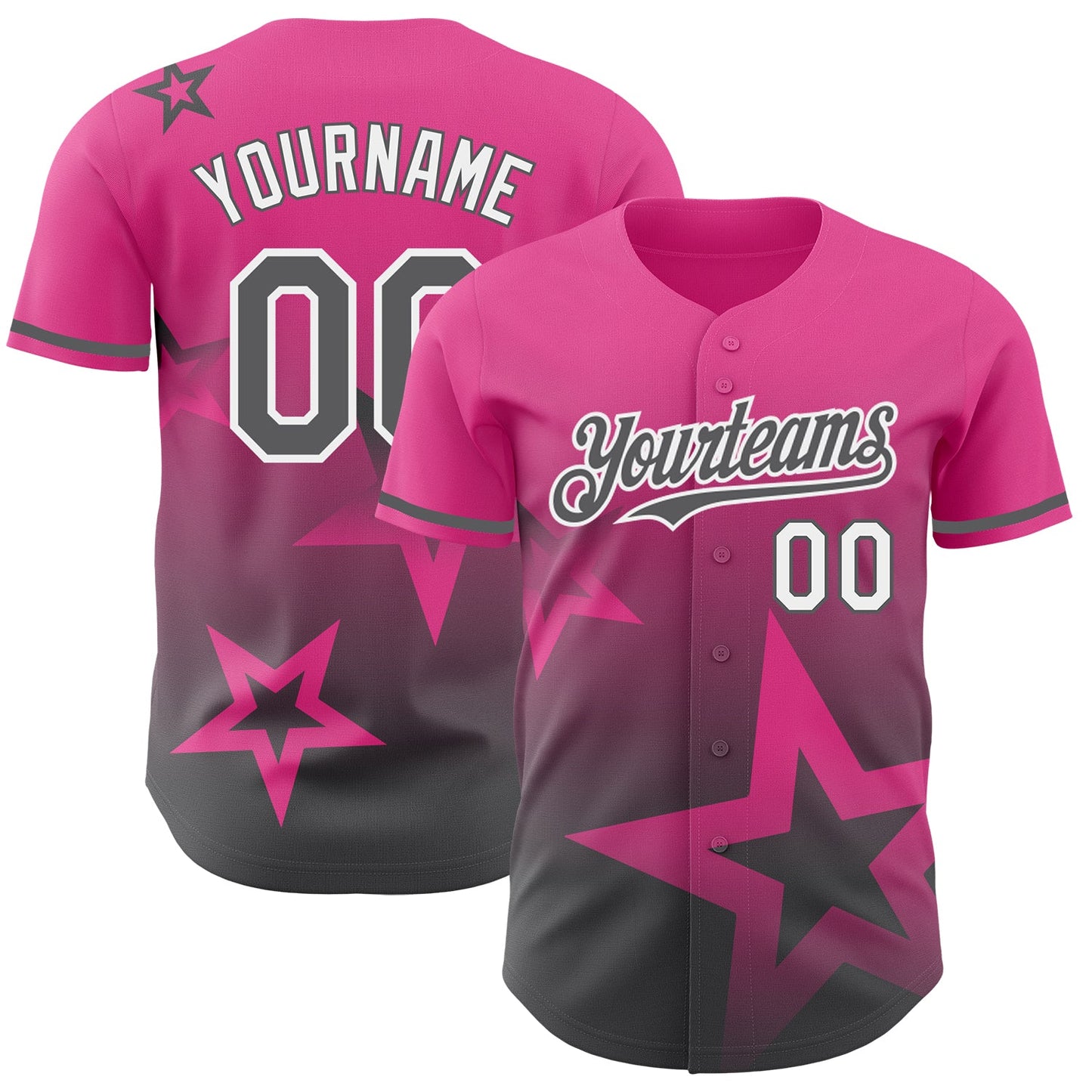 Custom Pink Steel Gray-White 3D Pattern Design Gradient Style Twinkle Star Authentic Baseball Jersey - Main View