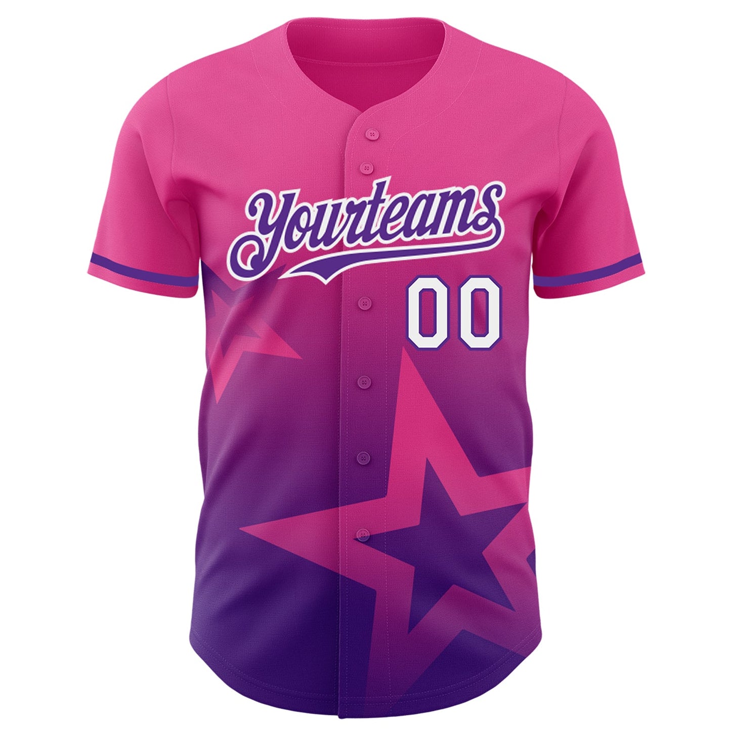 Custom Pink Purple-White 3D Pattern Design Gradient Style Twinkle Star Authentic Baseball Jersey view 2