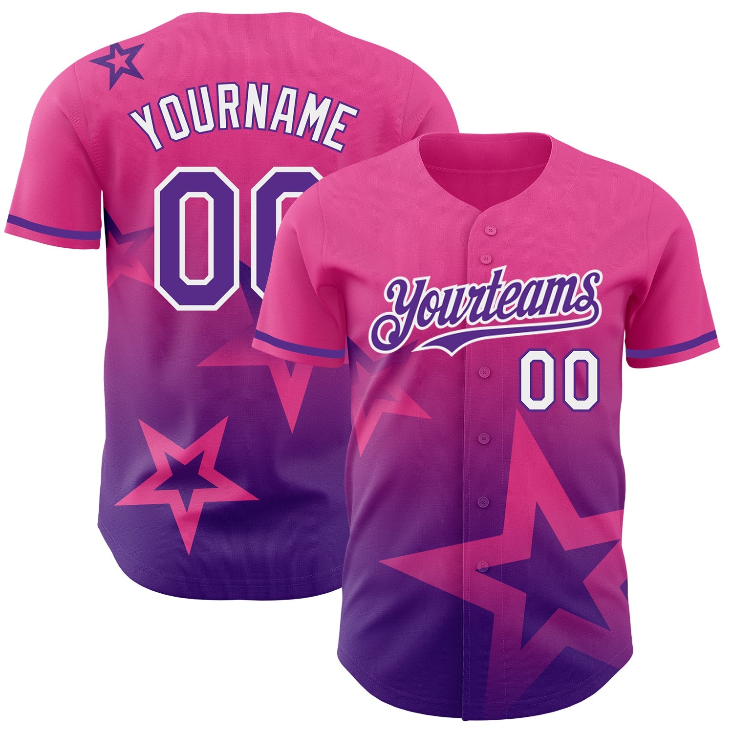 Custom Pink Purple-White 3D Pattern Design Gradient Style Twinkle Star Authentic Baseball Jersey - Main View