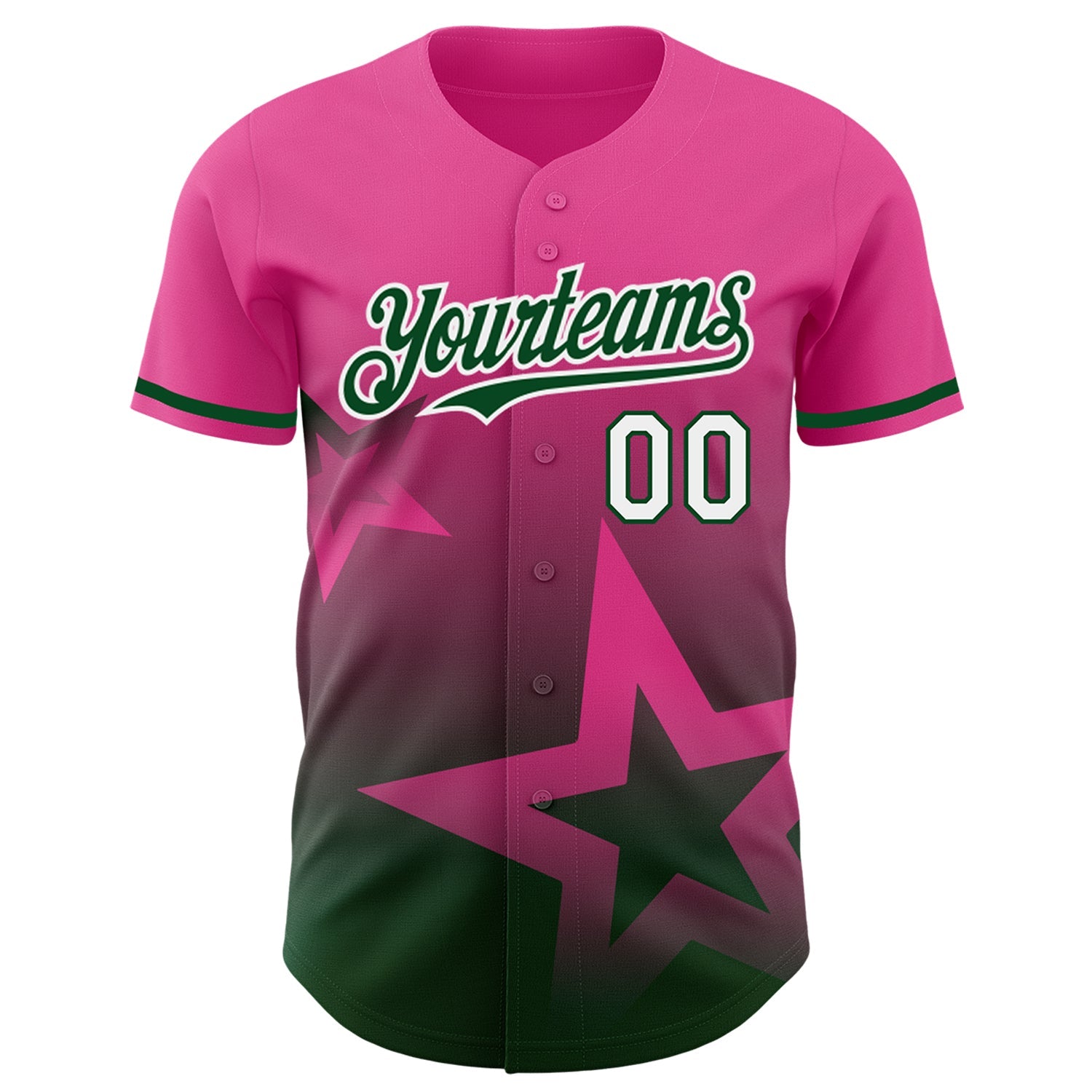 Custom Pink Green-White 3D Pattern Design Gradient Style Twinkle Star Authentic Baseball Jersey view 2