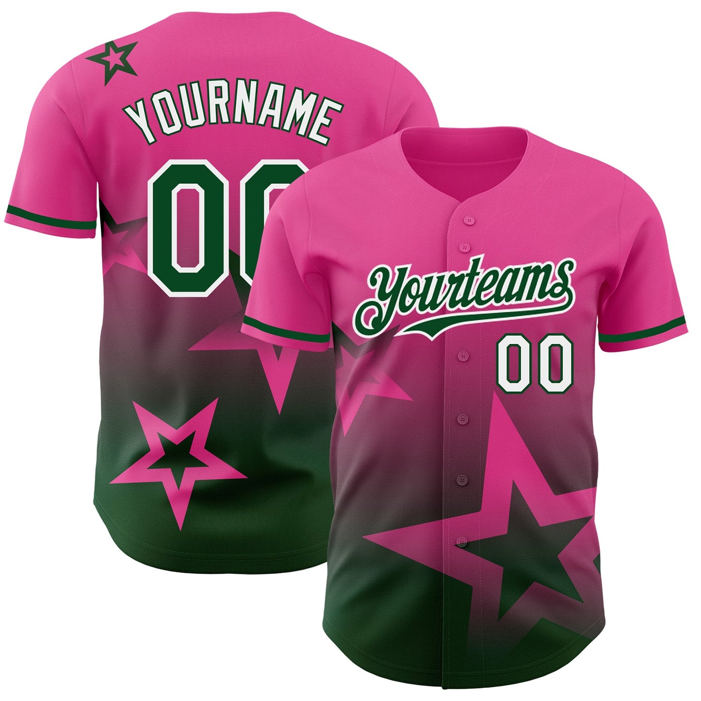 Custom Pink Green-White 3D Pattern Design Gradient Style Twinkle Star Authentic Baseball Jersey - Main View