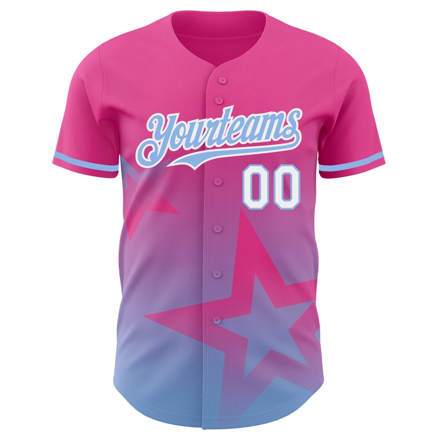 Custom Pink Light Blue-White 3D Pattern Design Gradient Style Twinkle Star Authentic Baseball Jersey view 2